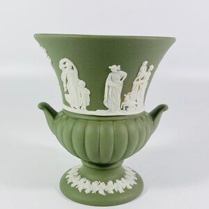 Vintage 70's Wedgwood Jasperware Green Sage Small Urn Vase England